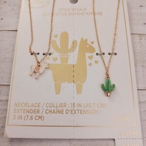 Novelty Llama & Cactus Necklace set